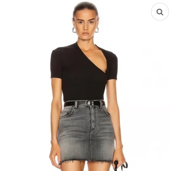 NWOT Revolve John Elliott Cotton Rib Asymmetrical Black T Shirt Top Basics 0 XS - Picture 1 of 2